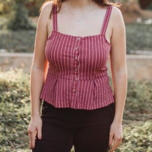 Striped Button-Down Peplum Top